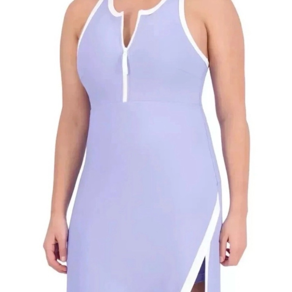 Sage Collective pickleball golf tennis Sleeveless Lavender Dress with White Trim